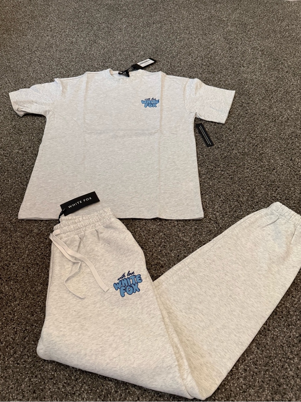 White Fox Boutique Light Gray Track Pants & Tee Set